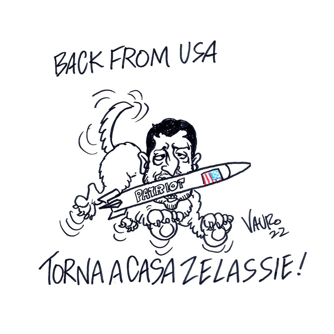 lucianocapone's tweet image. Ho fatto un giro sulle vignette pubblicate da Vauro su Twitter dall’inizio dell’invasione russa dell’Ucraina. Putin è l’obiettivo in una sola (ma è equiparato a Zelensky). Zelensky è invece oggetto di satira in almeno otto vignette, in genere presentato come un guerrafondaio.