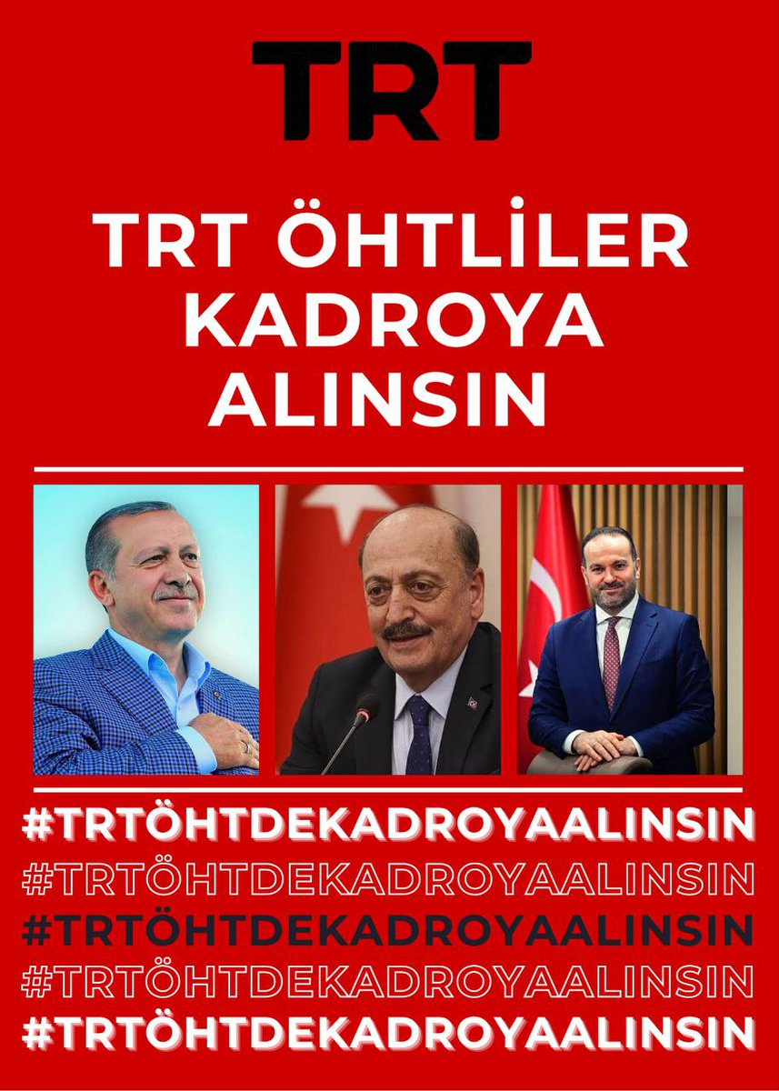 Fatih471278601's tweet photo. Talebimize, gayretimize, teklifimize, sesimize kulak verin. TRT ÖHT personeli kadro Bekliyor. 

@RTErdogan 
@vedatbilgn
@yilmaztunc
@fahrettinaltun
@zahidsobaci 
@ahmetaIbayrak
@hilal_kaplan
@_aliyalcin_
@_omerbudak_
@kubrapc
@HaberturkTV 

#TRTÖHTyiKüstürmeyin https://t.co/fx6L5I2nwF
