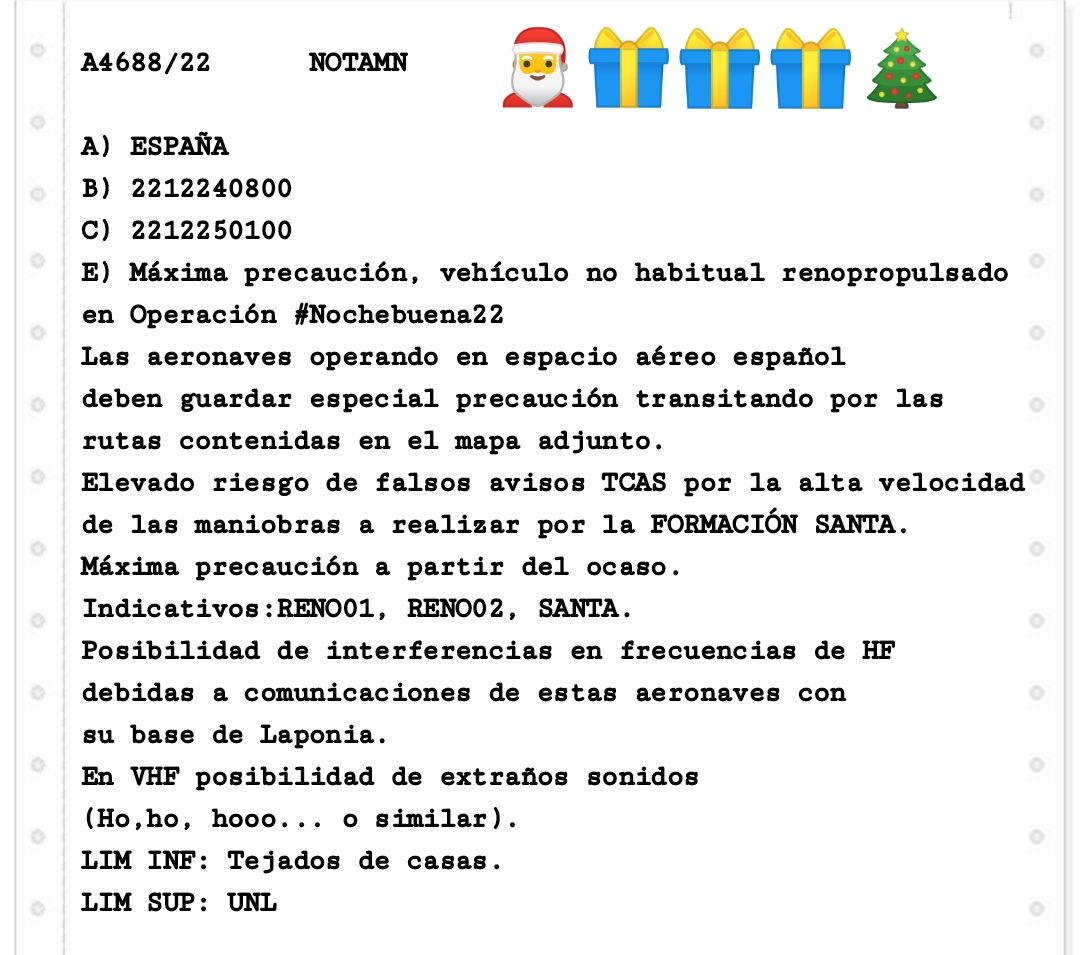 #URGENTE⚠️⚠️ Recién salido del horno!!! Publicado Notam para avisar a las tripulaciones que la operación #Nochebuena22🎅 se pone en marcha mañana... Que nerviossss!! 😬😬 🛷🛷🛷🎁🎁🎁🎁🎄🎁🎁🎁🎁