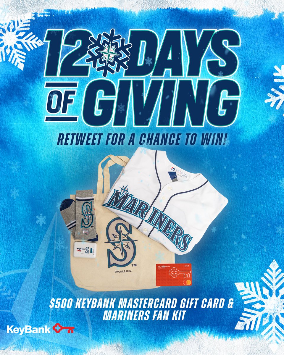 🎅 RETWEET TO WIN 🎅 

For day ten of #12DaysOfGivingSweepstakes, we’re partnering with @keybank to give away a $500 gift card and a Mariners Fan Kit! RT for a chance to win.  

Must be 18+. No purch. nec. Enter by 11:59pm PT on 12/28/22. atmlb.com/3FMkuY6