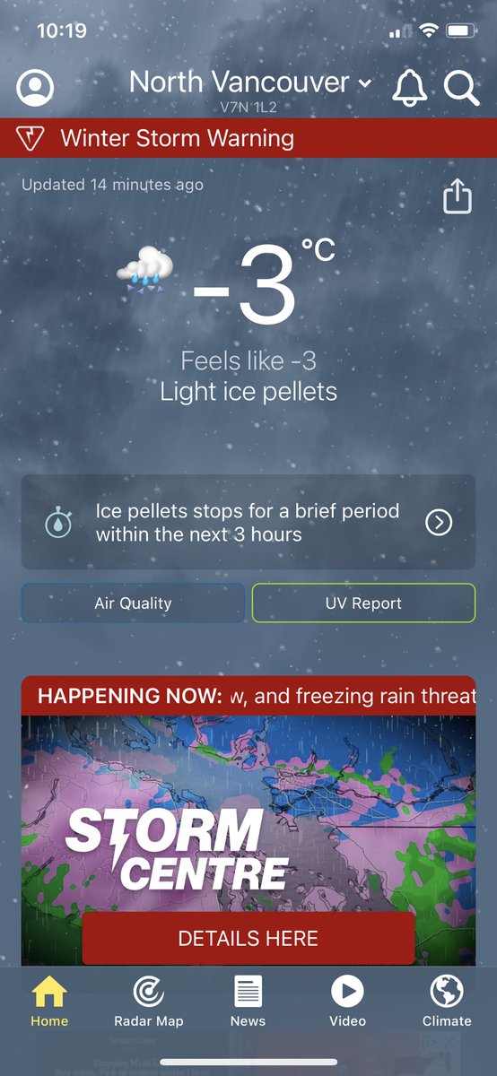 elliomeg's tweet photo. Not sure what “feels like -3 light ice pellets” is like but I guess I’ll find out sometime in the next 3 hours 🤣🥶 https://t.co/2Q77ggbahD