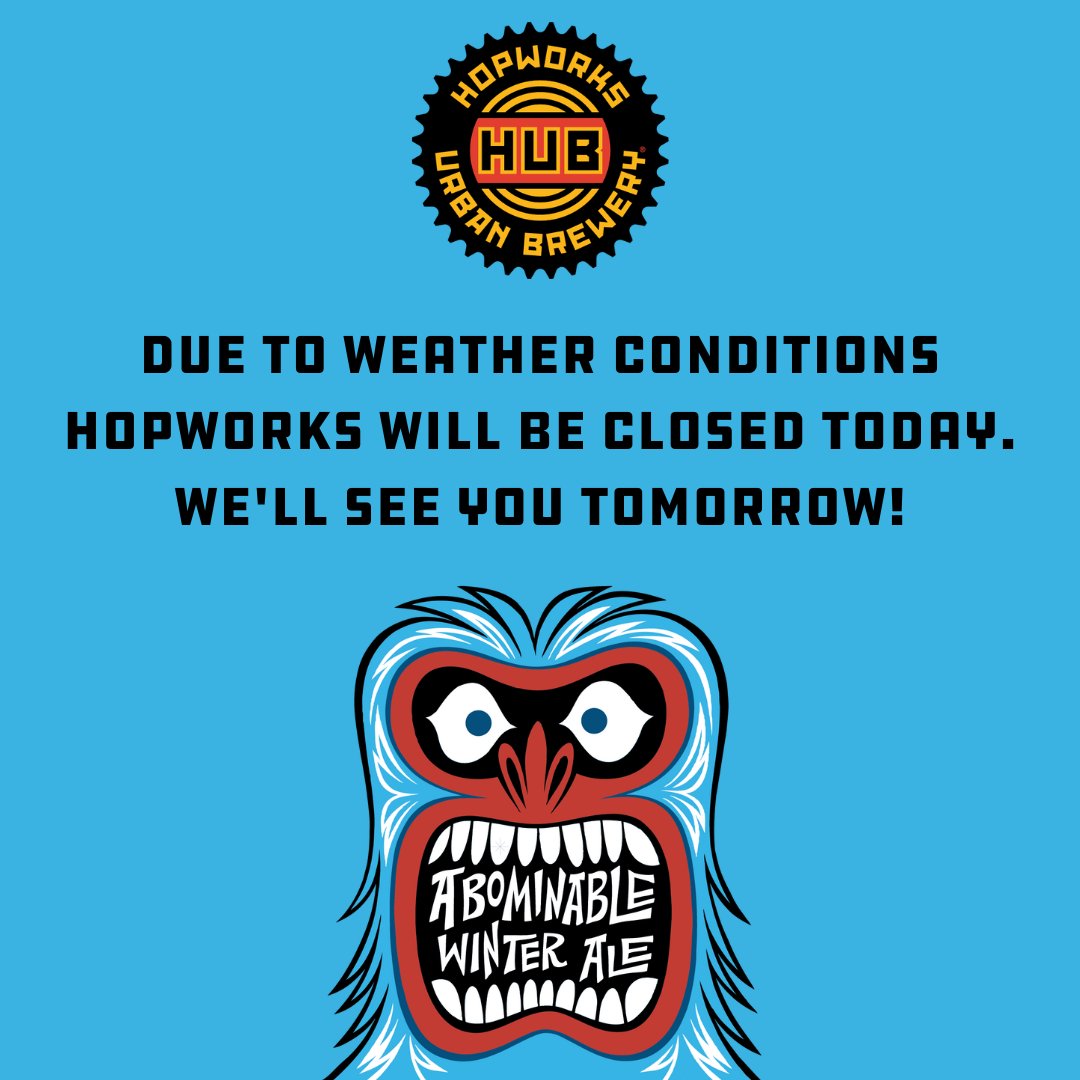 ❄️ Winter Weather Update❄️ Hey folks, for the safety of staff due to the dodgy weather conditions, Hopworks will be closed today. We look forward to a big thaw and seeing everyone tomorrow. Stay safe and warm. Cheers! 🍻