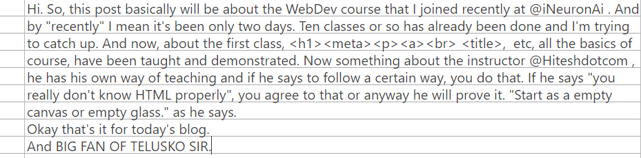 Anshuma74329437's tweet image. ArrayIndexOutOfBoundsException. I had to post it like this.
@Hiteshdotcom @iNeuronAi #ineuron #iwritecode