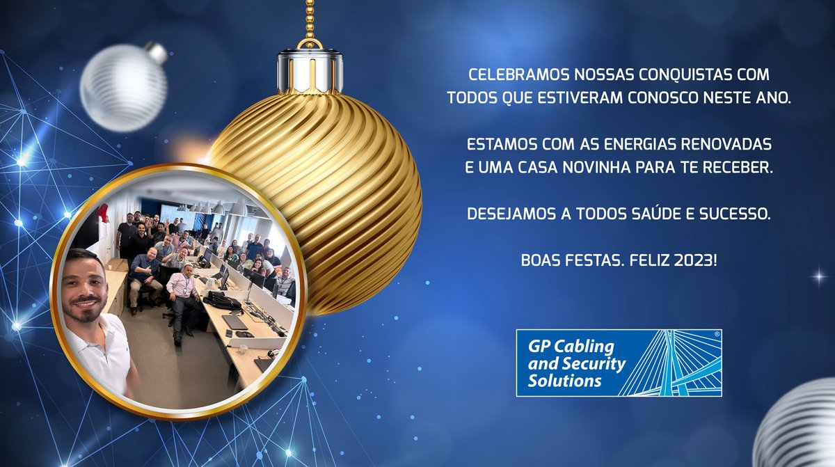 GpCabling's tweet image. Celebramos nossas conquistas com todos que estiveram conosco neste ano.

Estamos com as energias renovadas e uma casa novinha para te receber.

Desejamos a todos saúde e sucesso.

Boas festas.
Feliz 2023!