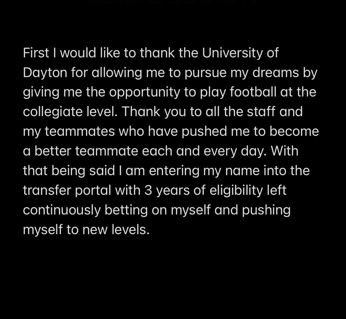 Shane__Hamm7's tweet photo. I will forever be grateful to the University of Dayton for a great two years. I am now in the transfer portal. #betonyourself https://t.co/iyZea4pCuU