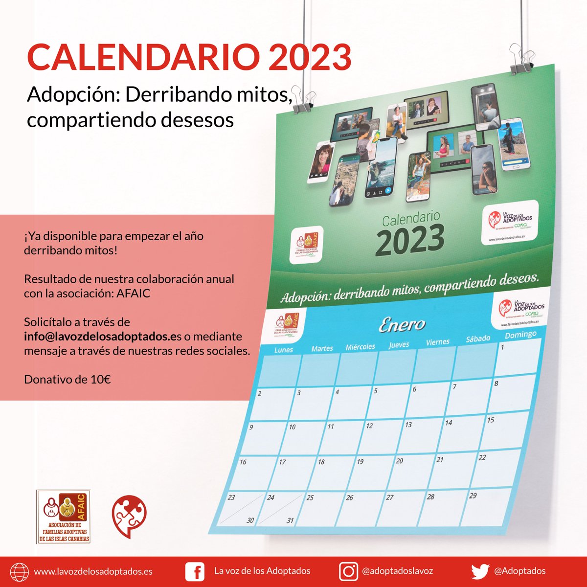 📣¡Atención!
Ya está disponible el calendario "Adopción: derribando mitos, compartiendo deseos" nuestra colaboración anual con AFAIC
🎁¡El mejor regalo para estas fechas! para conseguirlo escribe un mensaje a info@lavozdelosasoptados.es
¡Gracias por colaborar❤️!