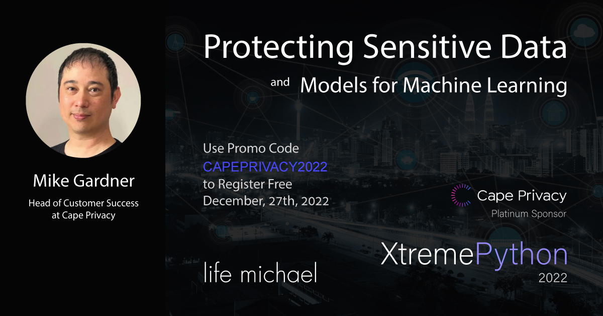 cape_ai_'s tweet photo. Our Head of Customer Success @mikeg_cape will be speaking at #XtremePython!
Mike will share a novel approach to performing predictions on #encrypteddata, so that both the data and model remain protected at all times, even during processing: https://t.co/CsfX17bOk2 https://t.co/lzLJVzrx5V