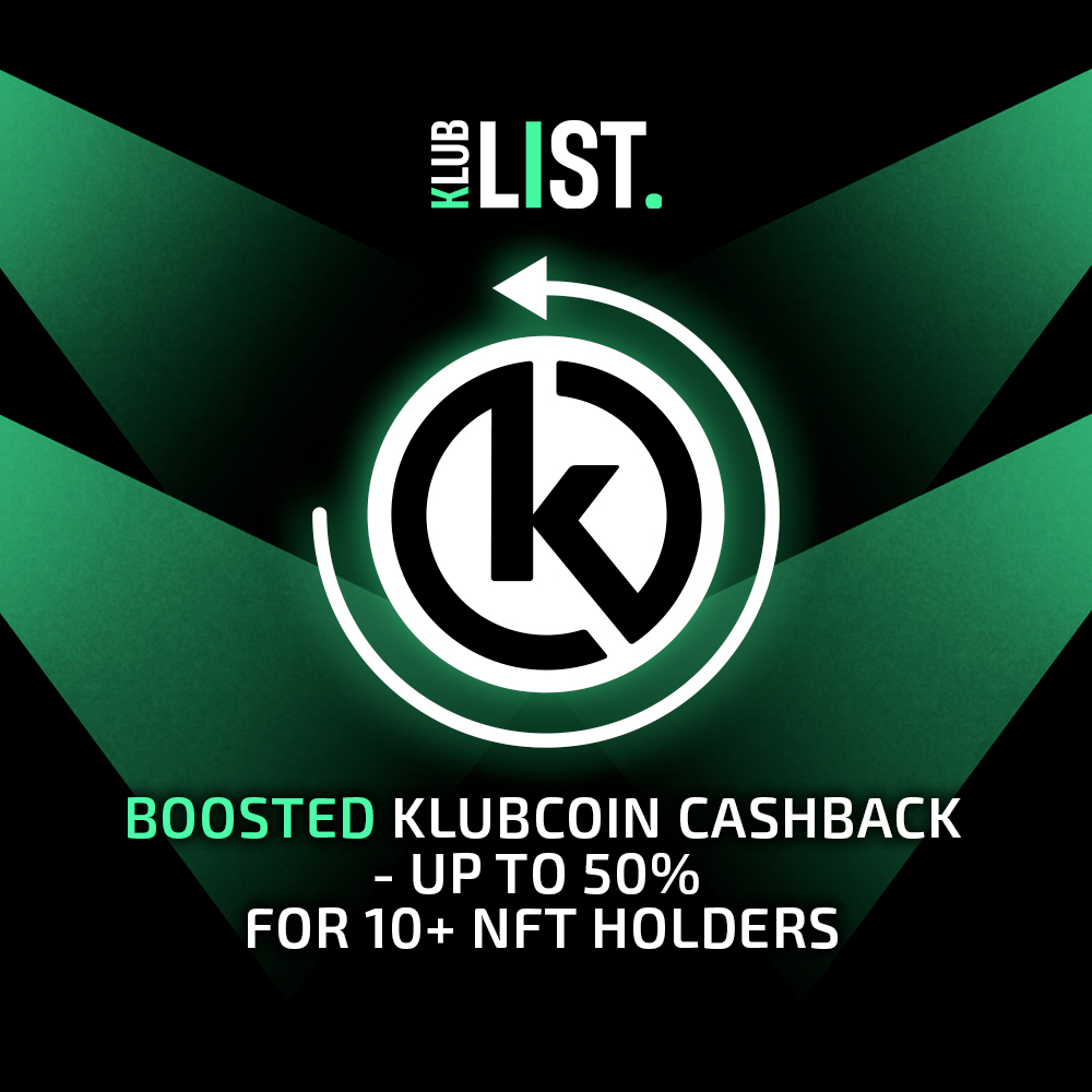 👽 BENEFITS OF HOLDING KLUBLIST NFT 👽

By staking KlubList NFTs you will unlock 2 types of rewards:

1️⃣ If you stake between 2 and 10 NFTs you will get a cashback boost on your <a href="/KlubCoin/">KlubCoin</a> rewards. The more KlubList NFTs you hold and stake, the higher the cashback boost will be 📶