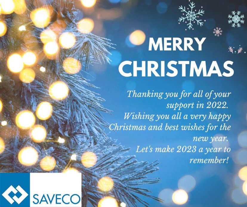 SAVECOLtd's tweet photo. Wishing everyone a merry Christmas this weekend from all of us at SAVECO.

Again a huge thank you to our colleagues and partners for making 2022 another amazing year!

Our offices will be back open on 3rd January 2023.

#thankyou #christmas22 #merrychristmas https://t.co/GL3eDBXnbD