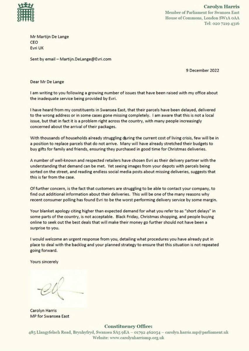 Grey2BlackPhoto's tweet photo. @GregClarkMP please could you, find you haven’t already, send a similar letter? 
#Evri terrible service. https://t.co/5h1IYbd3bi