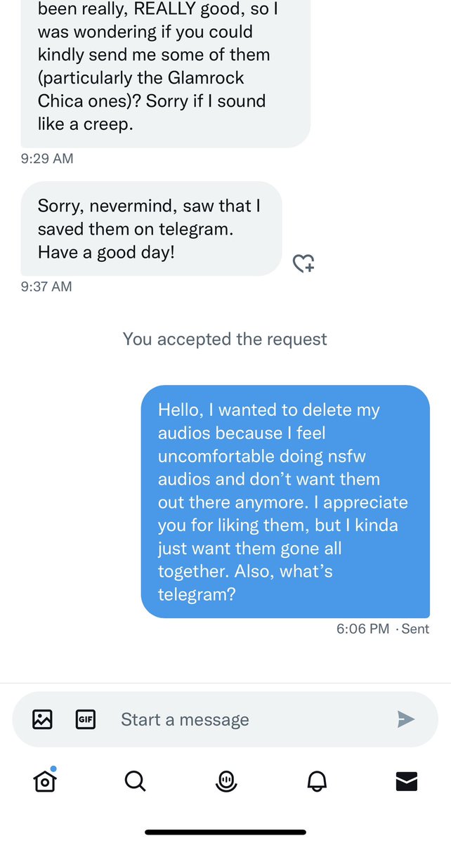 _NSFWAfterHours's tweet photo. Okay I’m going to be completely honest here, I do not like the fact that people are saving my audios when I specifically deleted them so they can no longer be viewed/ listened to anywhere on another platform or whatever. 
It’s great that you like my audios, but this doesn’t sit https://t.co/9uW7bOUGz4
