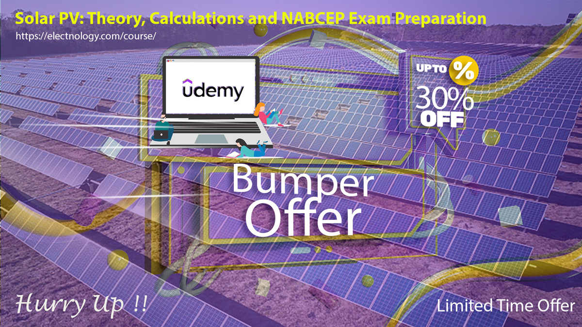 electnology's tweet image. Hurry Up 30% Discount | #SolarPV: Professional Theory, Calculations and #NABCEP Exam preparation | Online Course
udemy.com/course/nabcep-…
#solarenergy #renewableenergy #solarpv #solarmodule