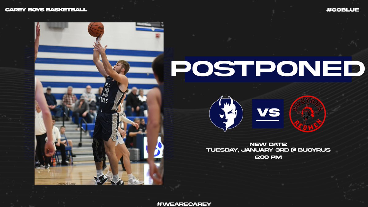 Tonight's boys game has been postponed and will now be played on Tuesday Janaury 3rd @ Bucyrus.
Stay warm out there!