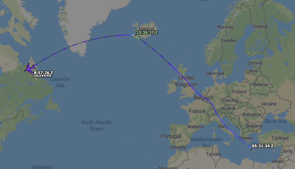 TheSnoopySnoop's tweet photo. #OLIVE49 🇺🇸 USAF
RC-135U Combat Sent #AE01D5 64-14849 55th Wing at Offutt AFB

Departed Souda Bay earlier today, stopped at Keflavik and currently heading over Canada, homeward bound

#AvGeek #Planespotting #haveglass #aviation https://t.co/jnqQvo6EtN