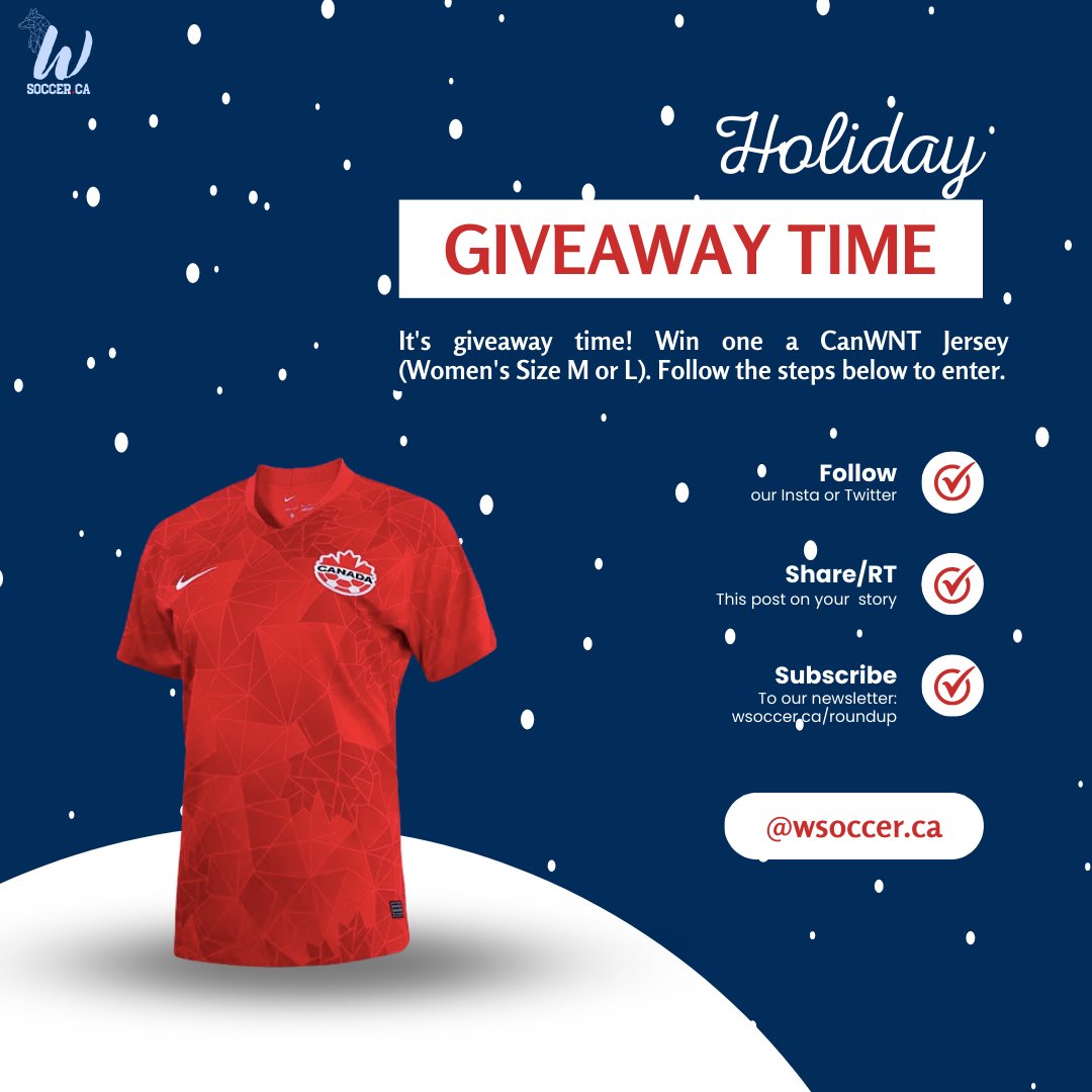 WsoccerCa's tweet image. Time for a Holiday Giveaway!

We are giving away two @canwnt kits

Follow the steps below to participate

1. Follow us on Twitter / Instagram
2. Retweet this tweet
3. Subscribe to our newsletter: wsoccer.ca/roundup

Winner will be picked on December 26th &amp;amp; informed by email.