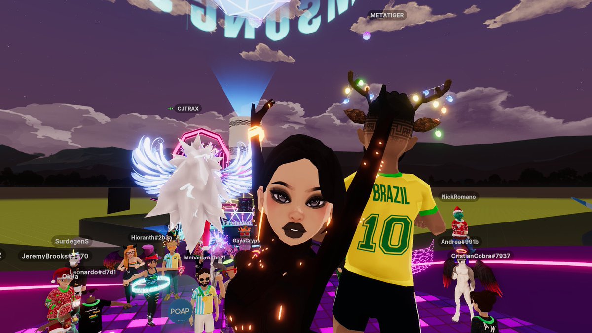 MAMATRAXdcl's tweet photo. Turned up at House of Sam! 🤩 @samsung @DJTRAXNFT @DCLMETATIGER @DCL_Brasil #dcl #web3 #metaverse #samsung #decentraland #brasil #MerryChristmas https://t.co/WVf23iMeS0