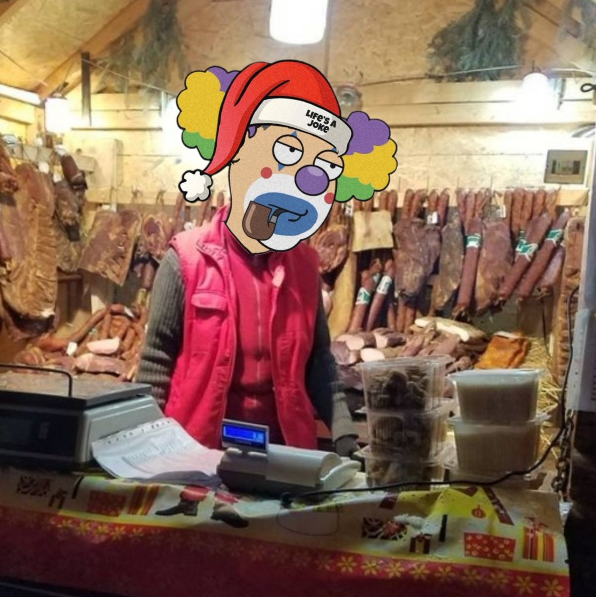 Grand Opening Christmas '23 LAJ Butcher Shop
#HolidayMarket
#BodegaCoOp
 #MeatSweats
#ClownMeat
 #MerryChristmas @LifesAJoke_NFT