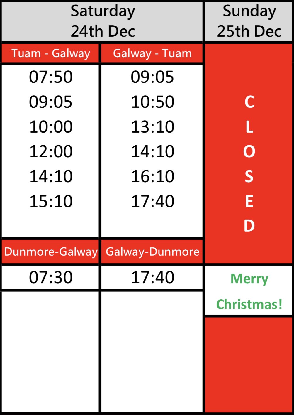 Burkesbus.ie on Twitter "Tuam Christmas Eve schedule 🎄 🚍 . . . 