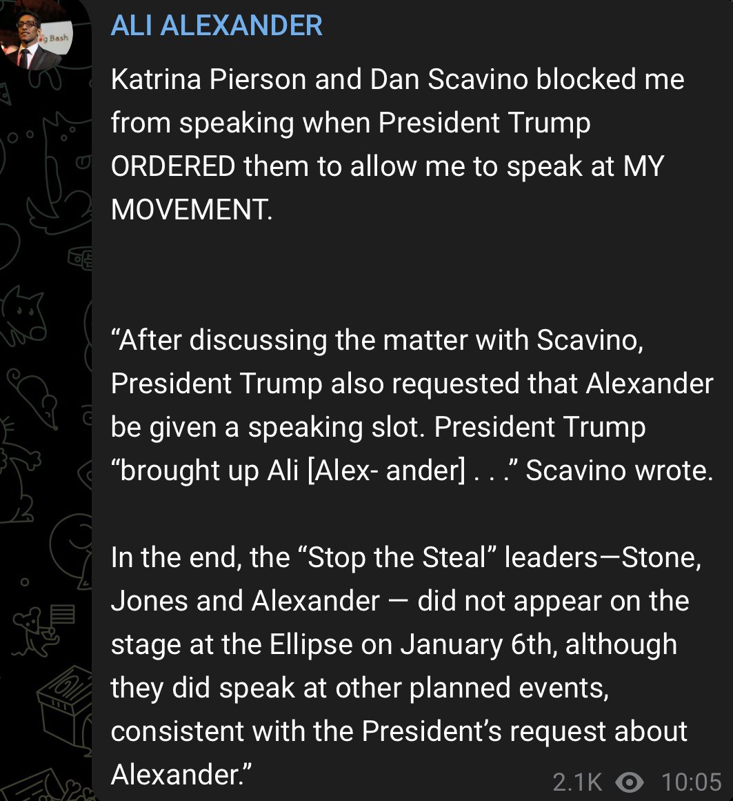 Mgon's tweet photo. .@ALI (#AliAlexander):
#KatrinaPierson & #DanScavino blocked me from speaking when #PresidentTrump ORDERED them to allow me to speak at MY MOVEMENT.
“After discussing the matter with Scavino, President #Trump also requested that Alexander be given a speaking slot. President...” https://t.co/vDWQ34FytE