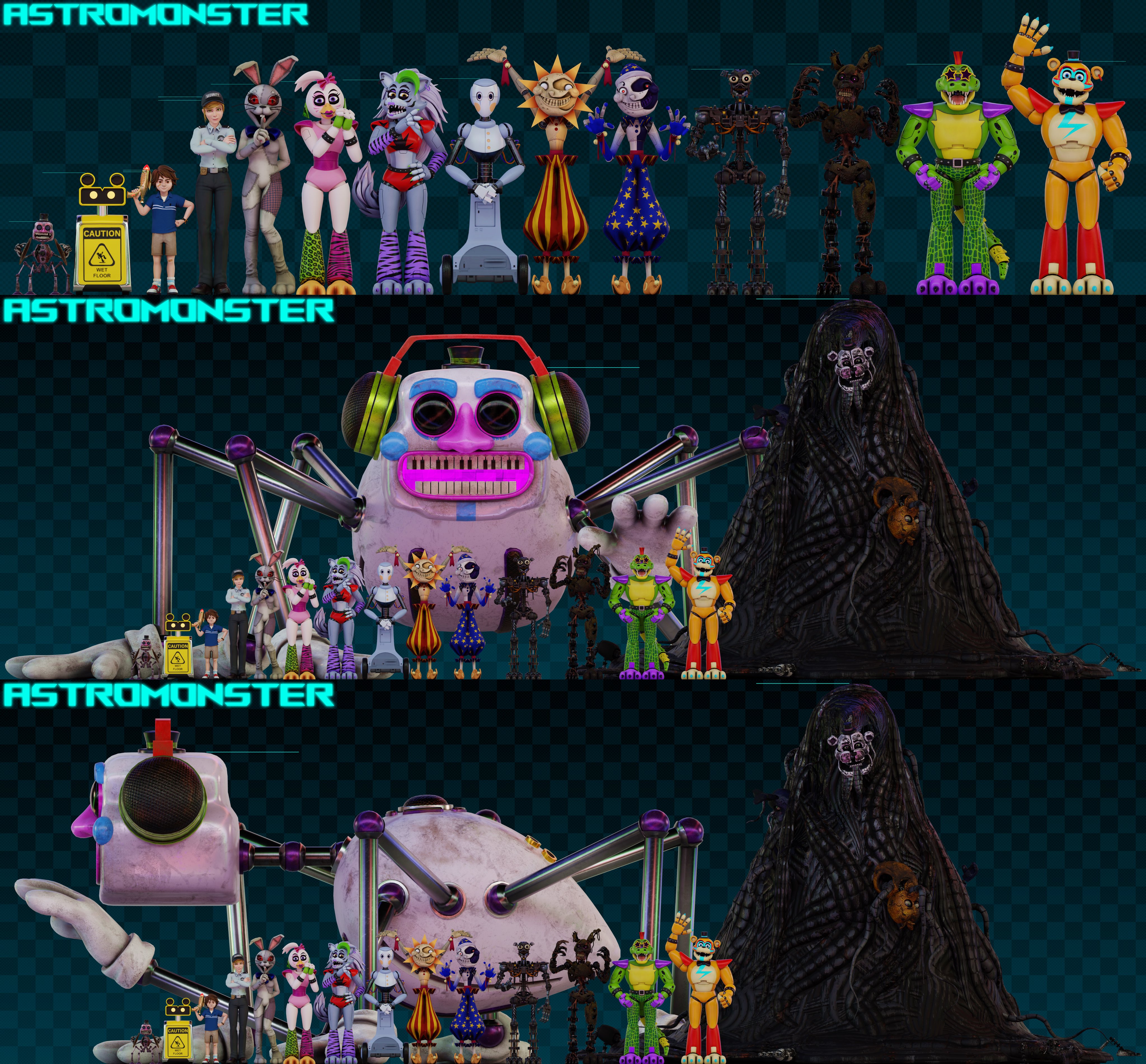 AstroMonster, Kisser of Beasts on X: FINALLY IT IS DONE! Here is a height  chart of all of the characters in #FNaF: Help Wanted, split into four for  viewing convenience! The three