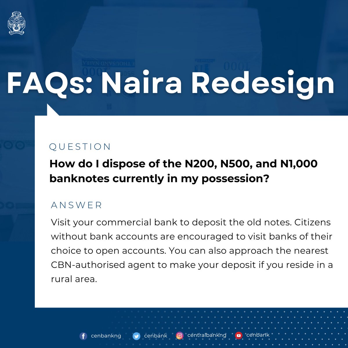 cenbank's tweet photo. Naira Redesign: Frequently Asked Questions https://t.co/OupPmXvOXg