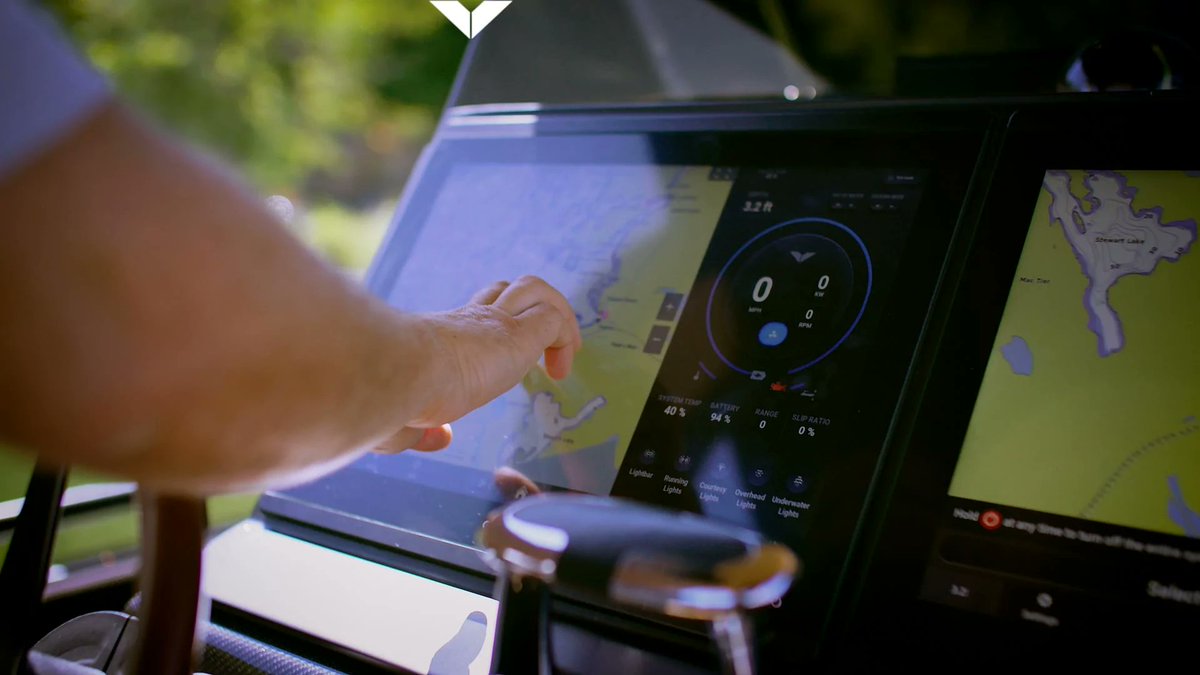 VoltariElectric's tweet photo. For all the tech-heads and gadget-lovers: The #Voltari #touchscreen UI integrates #Garmin ® ActiveCaptain® with our own custom control system. Performance readouts, system stats, safety alerts, nav, trip planning, range, stereo, docking cameras – all at your fingertips
#uidesign https://t.co/PV8f0GCoCN