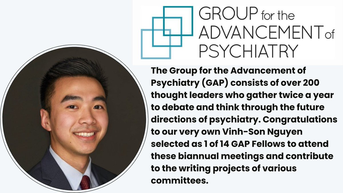 BCMPsychRes's tweet photo. Congratulations to our superstar resident @vinhsonmd on this honor to represent Baylor College of Medicine Psychiatry on the national platform. We are proud of you! @bcmhouston @BCMHouston_News https://t.co/s4Lw1OBGlX