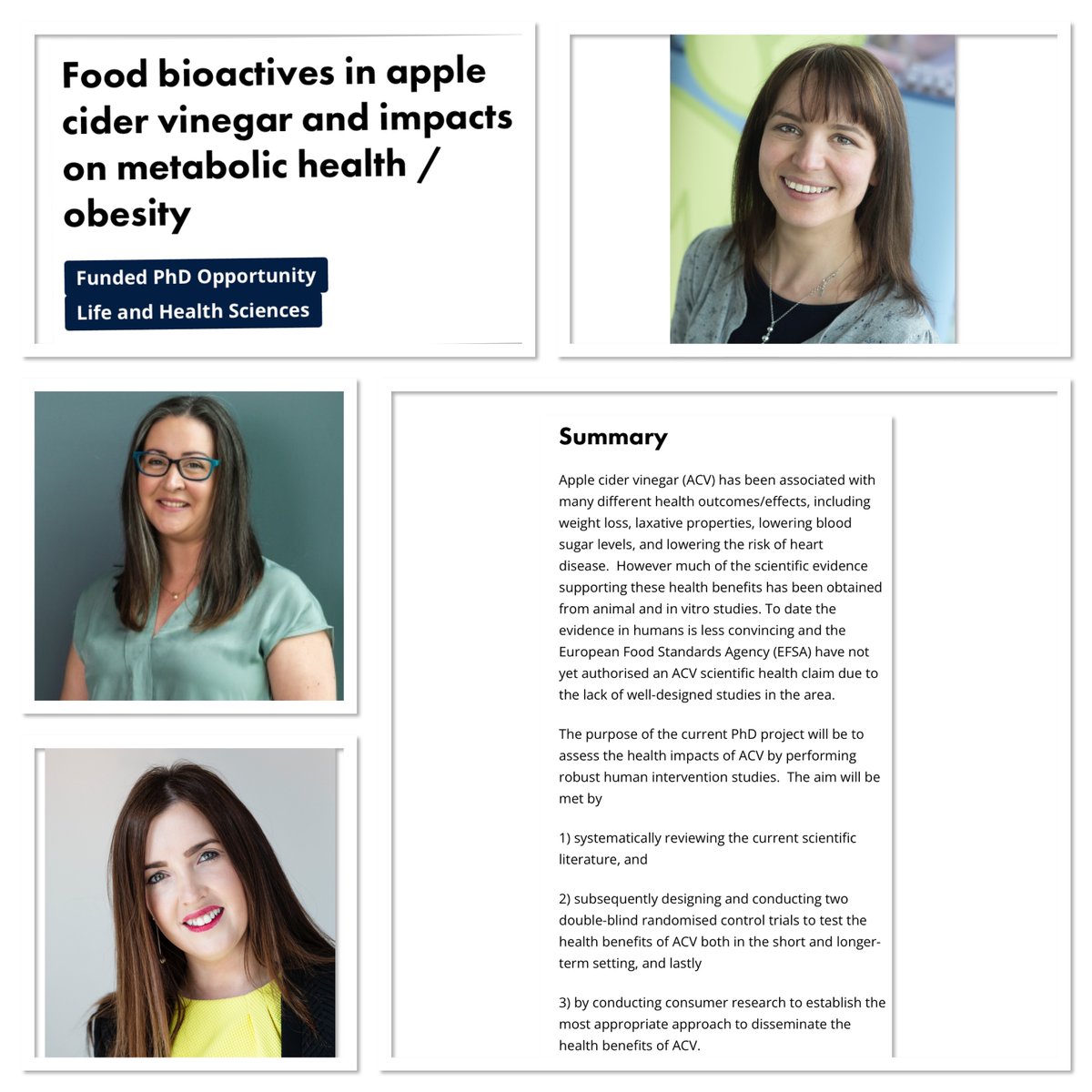Interested to find out if #food #bioactives in apple cider vinegar can improve markers of metabolic #health & #obesity? Check out this #interdisciplinary #PhD w/ @ruthkprice @DrKirstyP @LynseyHollywood ! Apply by 27Feb #NICHEphd #NICHEagri  ulster.ac.uk/doctoralcolleg…