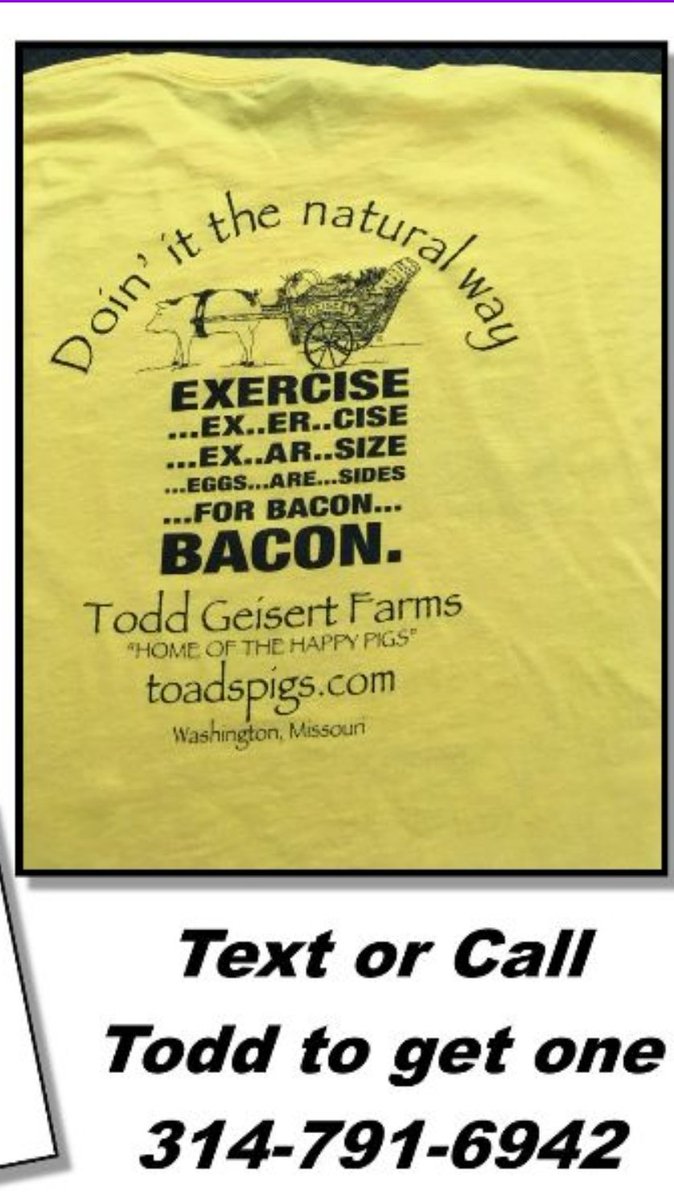 My virtual t-shirt gift to you @ChefGruel. Our local pork farm. This suits you to a tee. (No pun intended😉)
#MerryChristmas 🎄😊❤✌🎁
#Bacon
#ToddGeisertFarms
#HouseOfHappyPigs
toadspigs.com
@CityofWashMO