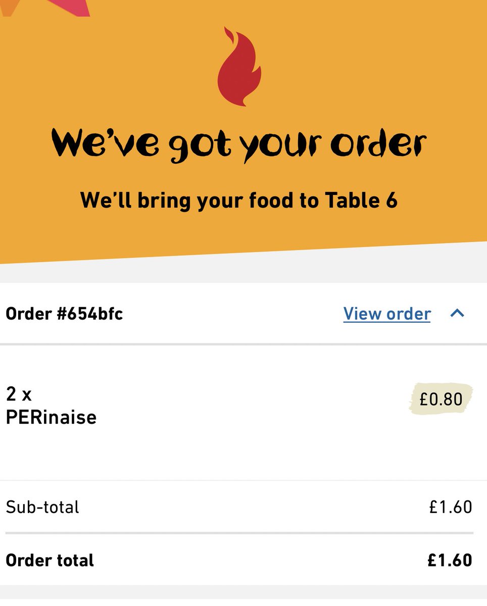 helloithaysa's tweet photo. When @NandosUK run out of mayo, a couple of tables next to us were offered free perinaise as a sorry but our server said we’d have to order it https://t.co/CV6PnAjf5G