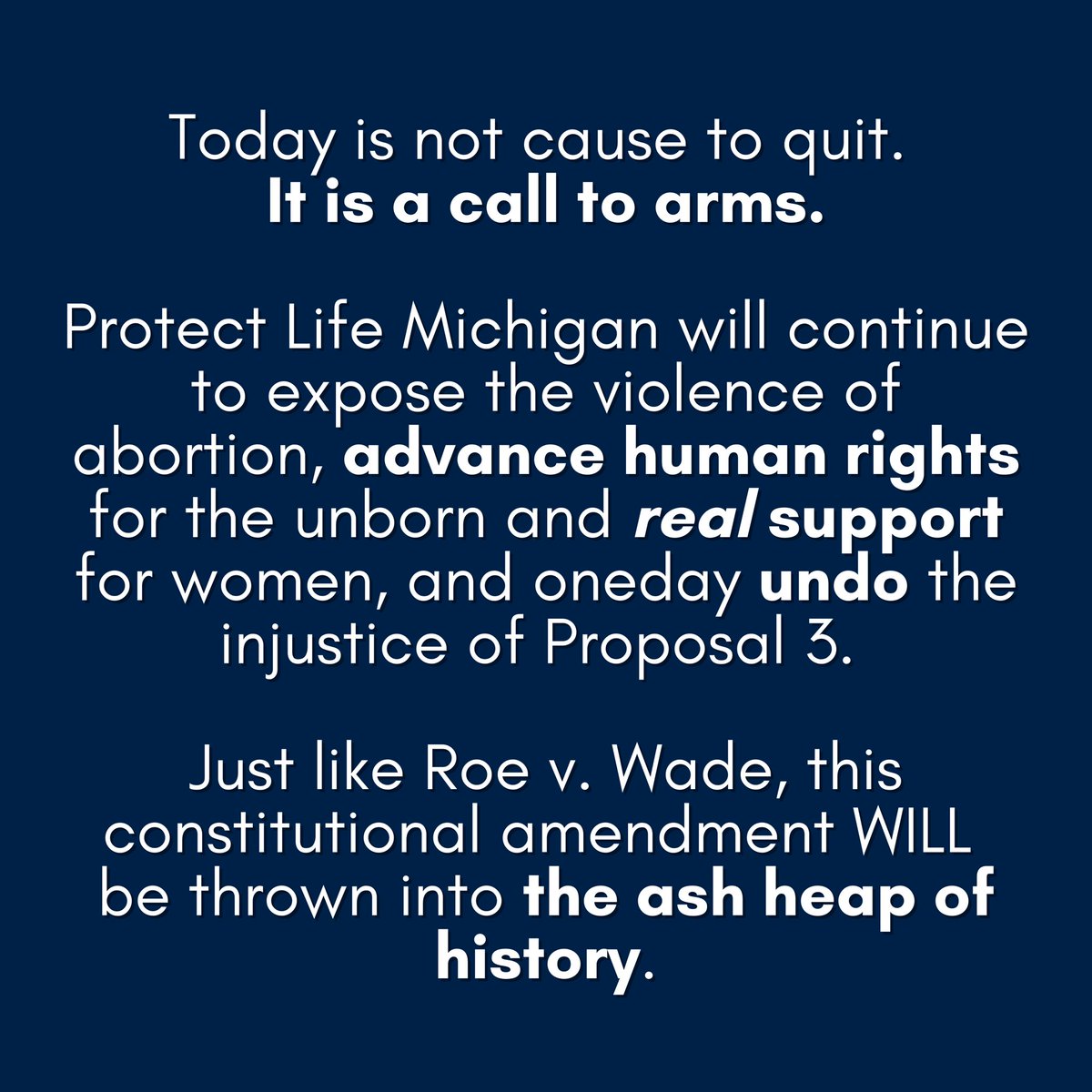 cassidyelaine99's tweet photo. BREAKING: today #Proposal3 has been added to the Michigan constitution.
This proposal will lead to the deaths of many more Michigan children. We will not stop advocating until we reach the day in which every unborn child is protected under the law from abortion. https://t.co/JTMpxC2D13