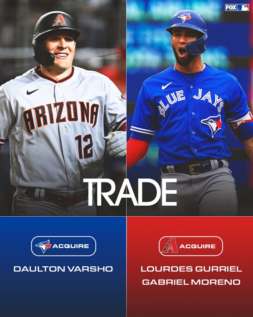 FOX Sports: MLB on X: The Toronto Blue Jays have traded Lourdes Gurriel  and Gabriel Moreno to the Arizona Diamondbacks in exchange for Daulton  Varsho, per multiple sources.  / X