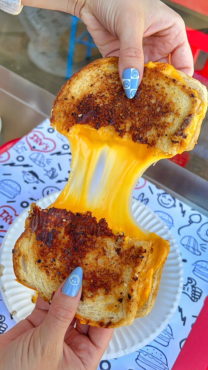“Irv’s New School Grilled Cheese” 
Featuring a premium cheese made from aged cheddar, real cream and real butter. #irvsburgers #irvsburgersweho