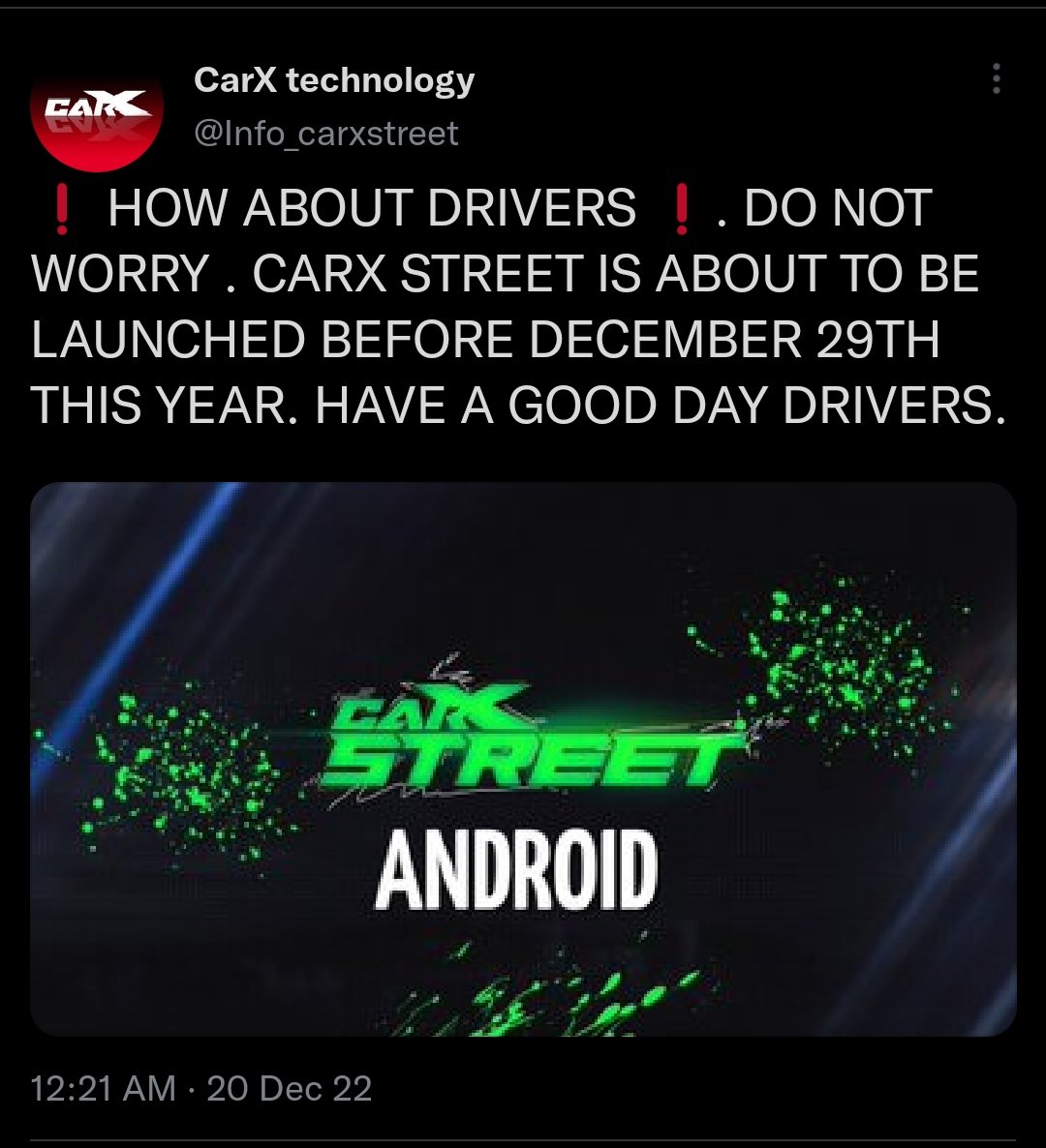worsbot's tweet image. If they&apos;re as accurate as they say i guess we might have a race off 😏 android time is very soon before the 29th 🤔
Guessing a clan is in order?
#CarXStreet
@dF_Founder