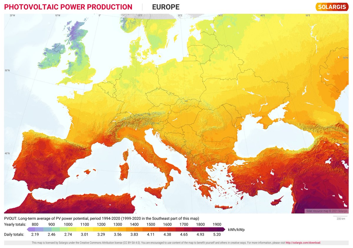 restitutorII's tweet photo. Le potentiel électrique photovoltaïque de l'Europe et du Moyen-Orient et environnement limitrophe.. https://t.co/v9exdf7pg9