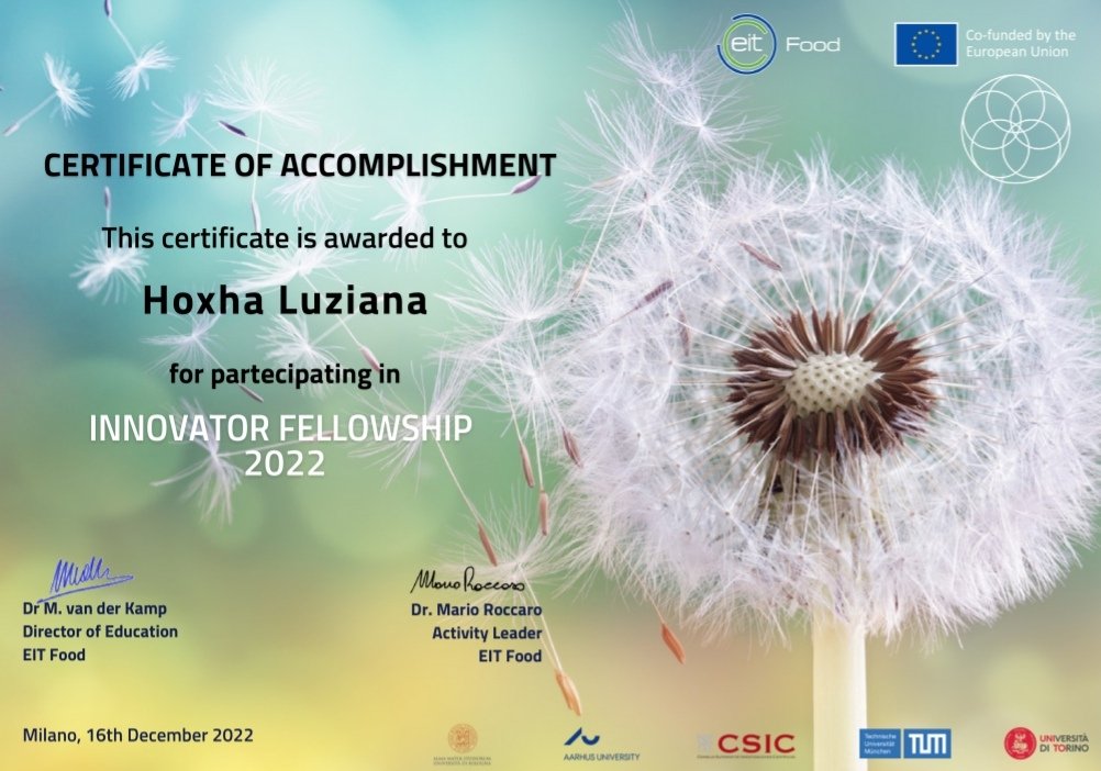 Thank you EIT Food Innovator Fellowship 2022 crew Mario Roccaro, Paola De Bernardi, Milena Corredig, to our mentor Itziar Tueros and all professionals for sharing their great expertise and experience, also to my team 💥InnovAA💥 for the impressive accomplishment all together