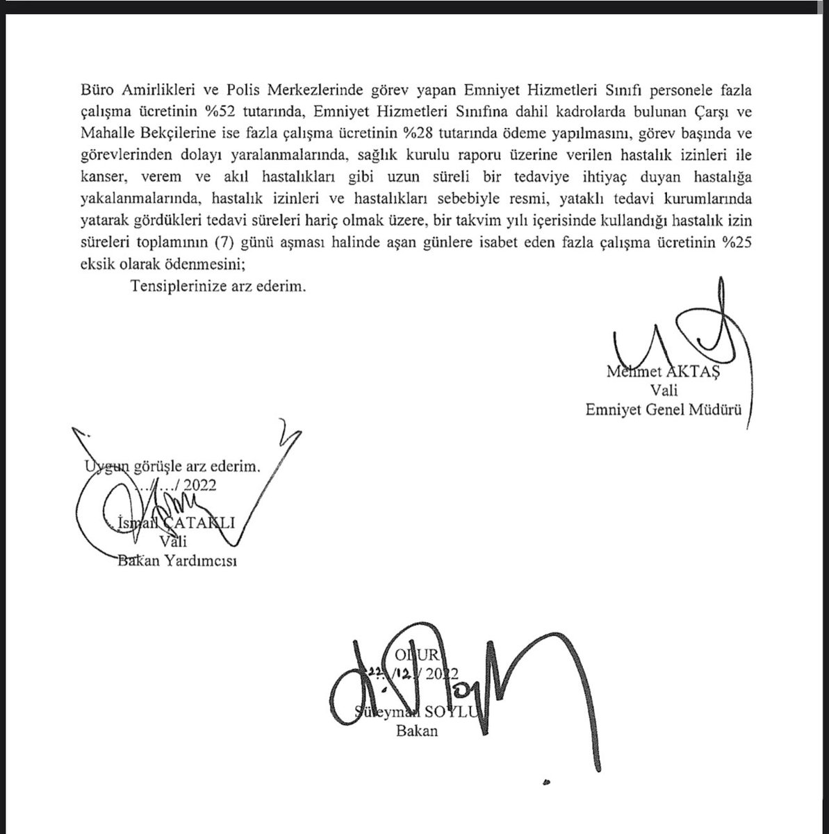 Fazla çalışma ücretinin %46’dan %52’ye çıkartılmasına dair bakan oluru ektedir. Arkadaşlarımız inceleyip bilgi sahibi olabilirler. 

Bu yazıya göre hali hazırdaki fazla çalışma ücretine 196 TL civarında bir artış gelmiş olacak. 

 #PolisAsgariÜcretliOldu