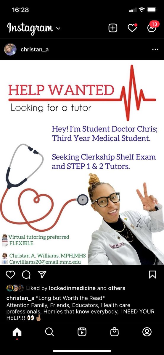 DrA_Sease's tweet photo. A fellow Meharrian, soror and pediatric interest needs help getting through clerkships! She had a tutor through the school but due to unfortunate circumstances the tutors are unable to continue her sessions and paying for them herself is beyond her ability. https://t.co/5wSCaEZRWn