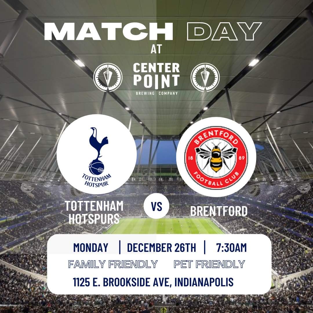 Centerpoint Brewing (@centerpointbrew) on Twitter photo Premier League is back & we'll be open for the 7:30am match on Boxing Day! Get out on Monday morning after being trapped for a few days and cheer on the Spurs with us and the <a href="/IndySpurs/">Indy Spurs</a>
#boxingday #tottenhamspurs #COY #indysoccerbar #indyspurs #PremierLeague #indypremierleague Premier League is back & we'll be open for the 7:30am match on Boxing Day! Get out on Monday morning after being trapped for a few days and cheer on the Spurs with us and the <a href="/IndySpurs/">Indy Spurs</a>
#boxingday #tottenhamspurs #COY #indysoccerbar #indyspurs #PremierLeague #indypremierleague