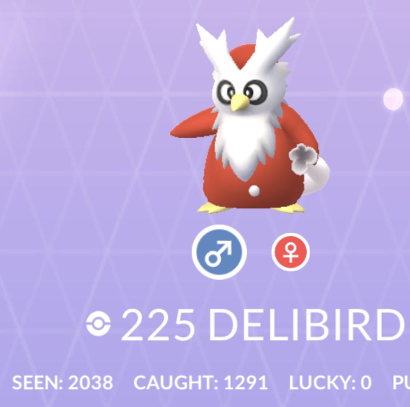 PapiShuckle's tweet photo. It’s starting to feel personal @NianticHelp @PokemonGoApp 😂 #delibird #makeitpurple https://t.co/bPTNHrNIWB