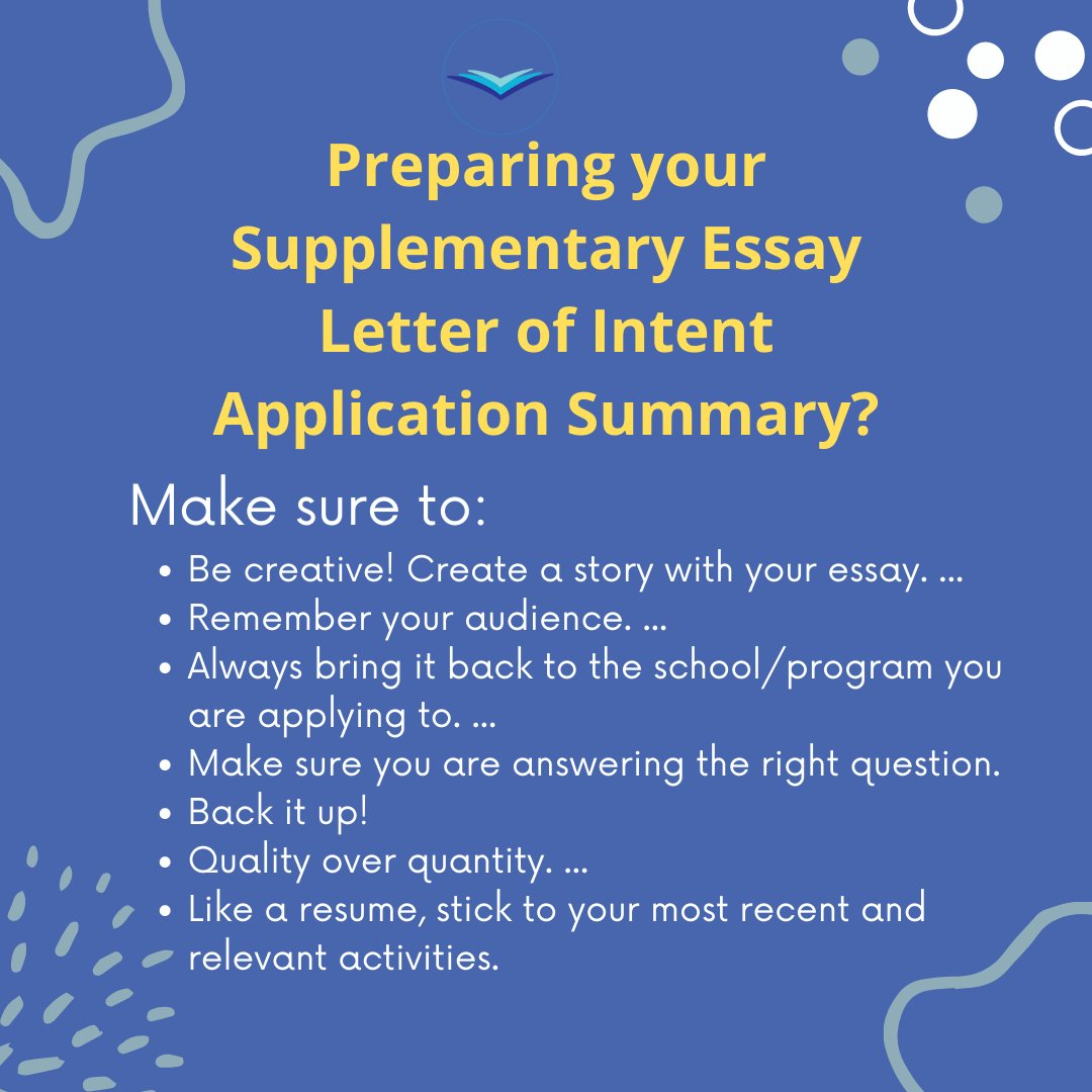 Working on your letter of intent? Even if it is only recommended, take the time to prepare a strong essay.Include your interest in the program, your motivation to apply, and highlights of your achievements. #admissions #university #applications #standout #education #highschool