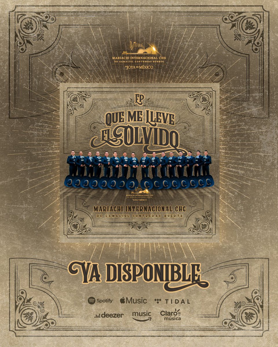 ¡Amigos, ya está disponible nuestro nuevo EP “Que Me Lleve El Olvido” en la plataforma de su preferencia! 🙌🏼 Nos llena de alegría poder compartirlo con ustedes antes de finalizar este gran año. 🥳🎶 

 #InternacionalCHG #YoSoyCHG #Mariachi #MúsicaRegional #MúsicaNueva
