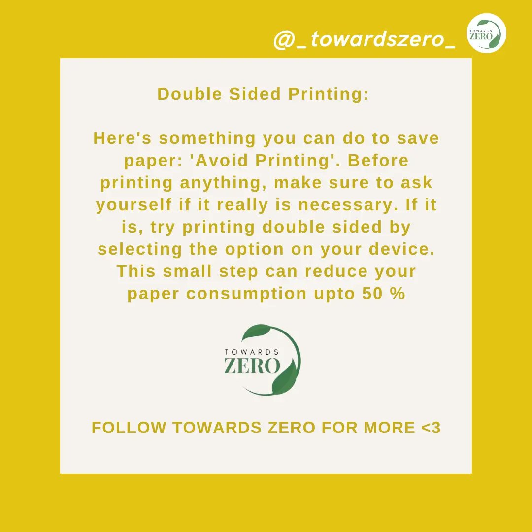 towards_zero2's tweet image. Simple Solution Saturday: Week 5 

Here's how you can cut down your paper usage by 50% with a click of a button! Support SDG 12 by being a responsible consumer. 

Here's an example 👆🏻

#towardszero #simplesolutionsaturday #savepaper #environment #climatechange #SDG #sdg12 #sdg13