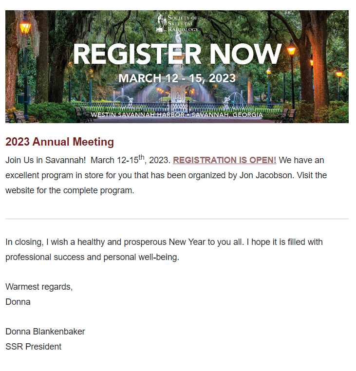The SSR would like to wish you and yours a very happy holiday season!

Please read the note below from our President, Dr. Donna Blankenbaker. 

Stay warm, and we'll see you in 2023! 

Also, registration is open for #SSR2023 in Savannah, GA. We hope to see you there!
