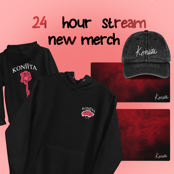 MERCH GIVEAWAY - FOLLOW, LIKE &amp; RETWEET ❤️
CHOOSING WINNER(S?) TOMORROW @ 12PM PST

NEW EMOTES
NEW MERCH
24 HOUR STREAM STARTS NEOW

TWITCH.TV/KONIITA
KONIITA.COM