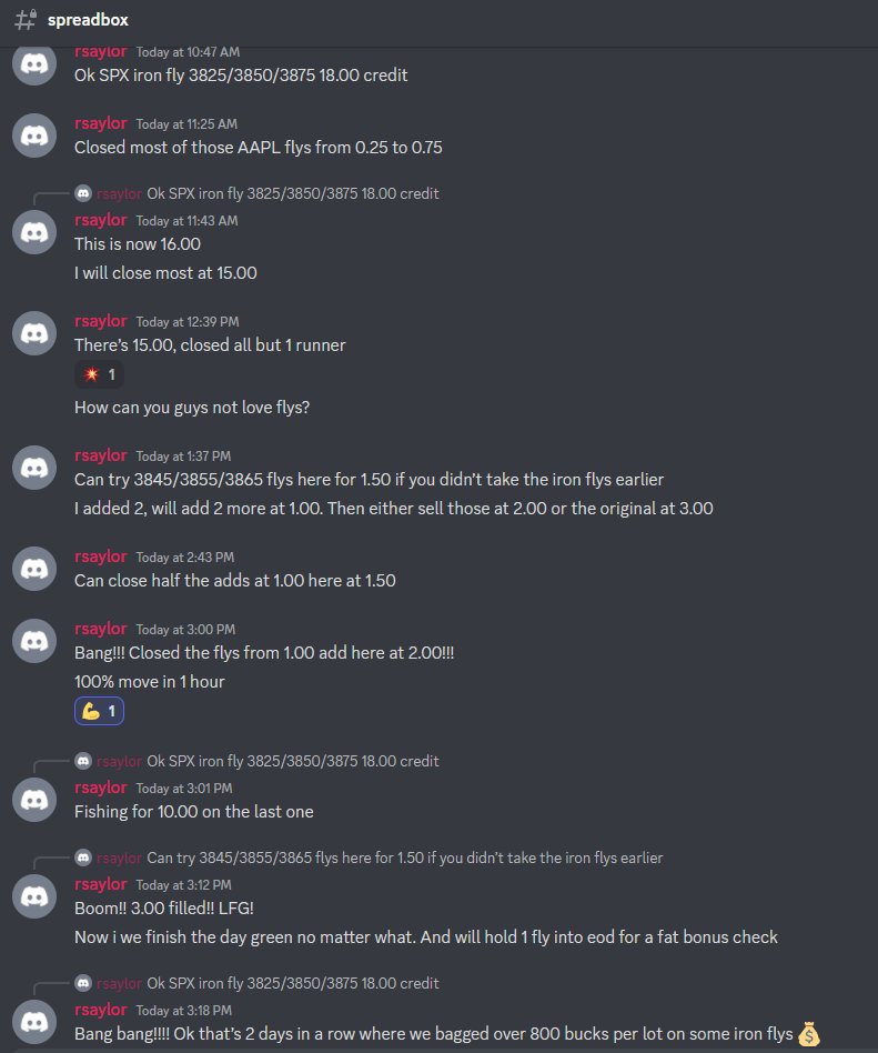 PrecisionO_F's tweet photo. It's the Friday before the long holiday weekend! Here's a look at today's call outs in the #option #spread room. Live open and closing of positions callout out in room time. No "if you would have helds" here like other groups! Check out our #discord, link in bio. $SPY $SPX $ES_F https://t.co/w1mCeaiE89