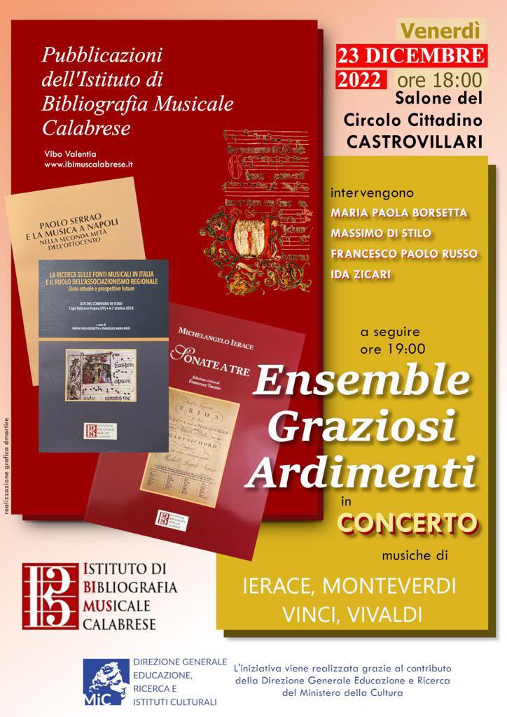 ibimusCalabria's tweet photo. “Presentazione pubblicazioni dell’Istituto di Bibliografia Musicale Calabrese”
23 dic 2022 Salone Circolo Cittadino #Castrovillari

Alcuni momenti della serata e del #Concerto #EnsembleGraziosiArdimenti
musiche di #Ierace #Monteverdi #Vinci #Vivaldi
____
#musica
#musicologia https://t.co/LtRf7OC0wt