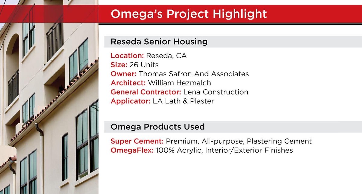 This Reseda senior housing has 26 beautiful units using our Super Cement and OmegaFlex products.
 
#omega #omegaproducts #buildingmaterials #supercement #omegaflex #reseda #newhomes #builders #construction #stucco #cement #acrylic #finishes #mortar #americanmade