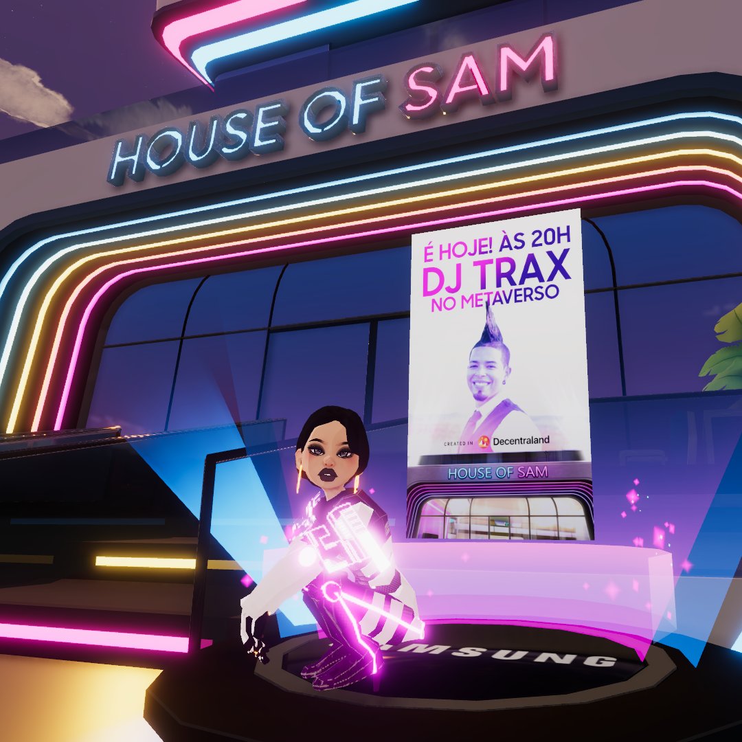 MAMATRAXdcl's tweet photo. Party at House Of Sam ! (101,85)💜 @samsung @DJTRAXNFT @atrovenado @decentraland #web3 #metaverse #dj #dcl #decentraland #HouseOfSam #Samsung https://t.co/38fqXczurG