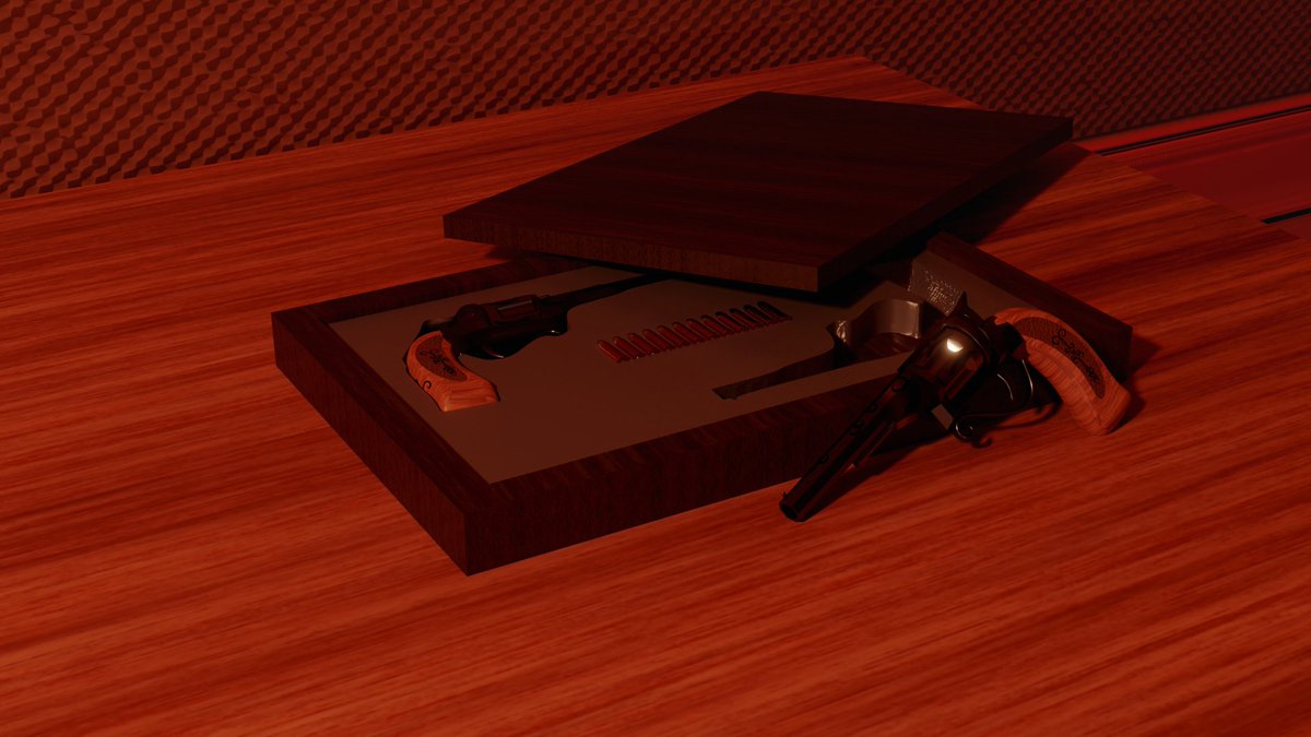AuthorJWHall's tweet photo. Clearly I am a fan of fantasy, unfortunately I’m also terrible at drawing so here are some 3D renders to show my love for the genre instead.  Twin revolvers of Jesper: Six of Crows  #art #3D #Fan #of #Fantasy 1/3 https://t.co/2cBP2mJAIu